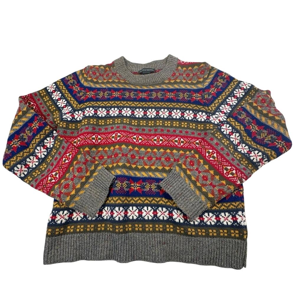 Chelsea & Theodore Fair Isle Sweater Women's L Gray